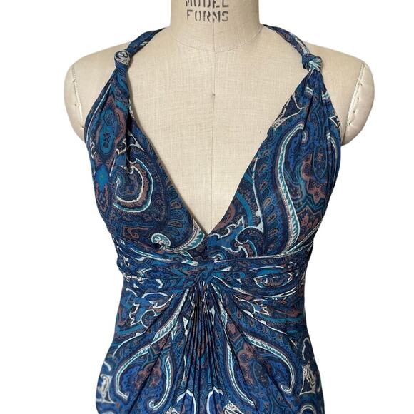 Intermix Mury 100% Silk Paisley Print Tiered Maxi Dress in Blue Boho Size Small - Picture 2 of 10